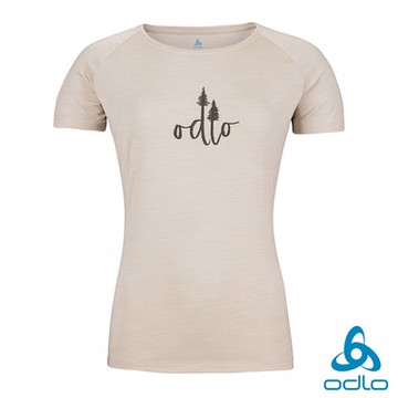 瑞士 ODLO 官方旗艦 女 ASCENT羊毛短袖T-SHIRT 樹群 銀雲麻花