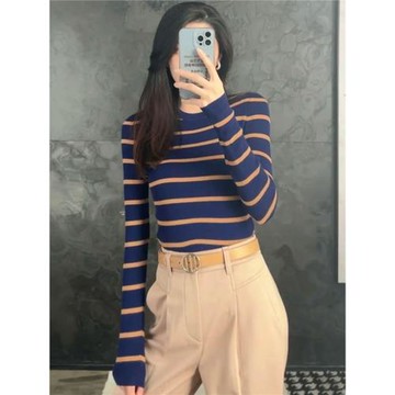 哥弟阿瑪施正品牌2025秋冬新款商場同款條紋羊毛套頭針織衫女毛衣