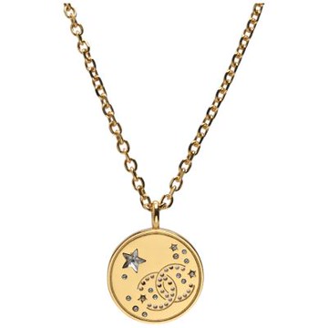 CHANEL 經典鏤空雙C LOGO星星水鑽圓盤造型項鍊(金色)