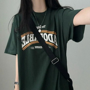 Vuja de 純棉 t恤 短袖上衣女 英文印花 T恤 韓國上衣 oversize T恤 寬鬆上衣 ins風 潮流衣服