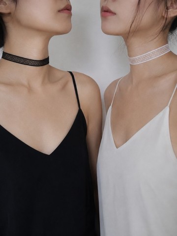 復古小點點透膚CHOKER-黑/白 SV925/銀合金
