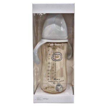 PUKU 藍色企鵝 飽飽歐蕾PPSU寬口練習奶瓶 330ml  岩灰色  1個
