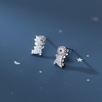 Sweet Air  通體純銀 S925純銀 小恐龍 M4815 鑲鑽純銀耳環 純銀恐龍耳環 暴龍耳環