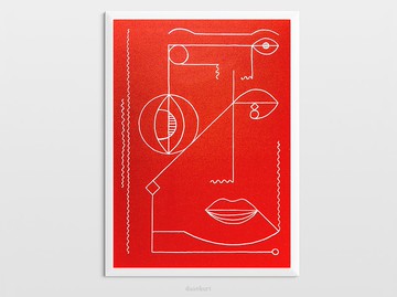 紅色和銀抽象面現代海報線條形狀手工繪畫牆藝術