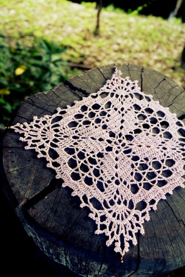 手作-磚粉色.四角蕾絲墊