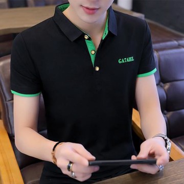 夏季男士短袖T恤個性翻領Polo衫修身體恤帥氣汗衫夏天潮牌上衣薄