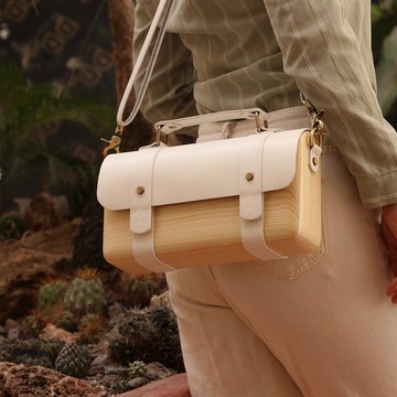 BL手工復古木製手提/肩背包 - 白色