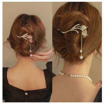 梨花HaNA  新中式柔美．鬱金香貓眼石一字夾扭扭夾