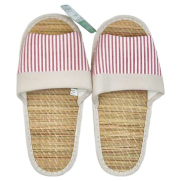 線條室內蓆拖鞋- 鞋面-布 中底-藺草  26  紅色  1雙