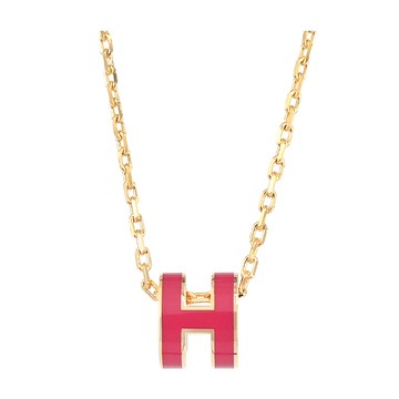 Hermes 愛馬仕 Mini Pop 經典H立體橢圓簍空項鍊(B3墨西哥玫瑰/金)