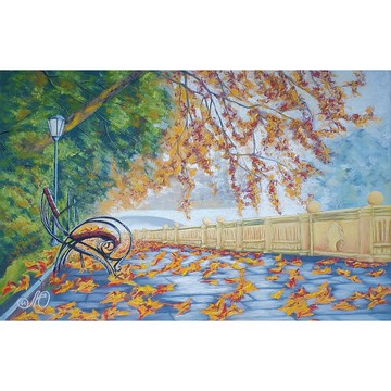 秋季繪畫城市原創藝術景觀牆藝術秋季軟粉彩畫