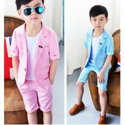 子供スーツ 男の子 春夏 フォーマルスーツ 2点セットアップ 半袖ジャケット+ショートパンツ キッズ子供服 結婚式 披露宴 卒業式 二点送料
