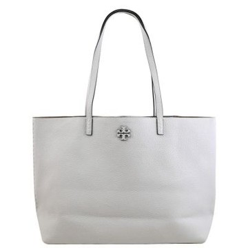 TORY BURCH Mcgraw 經典LOGO荔枝皮革大容量肩背包/托特包(淺灰)