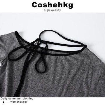 Coshehkg美式甜辣不規則斜肩系帶修身T恤女夏季新款褶皺收腰上衣