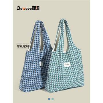 CAPIE&KURI韓版涂層格紋帆布包女士大容量學生上課通勤單肩托特包