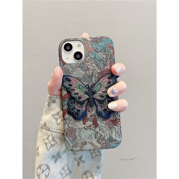 適用iPhone15promax手機殼蘋果14/16pro復古高級感刺繡蝴蝶13小眾創意12女款11設計感防摔14promax半包保護套
