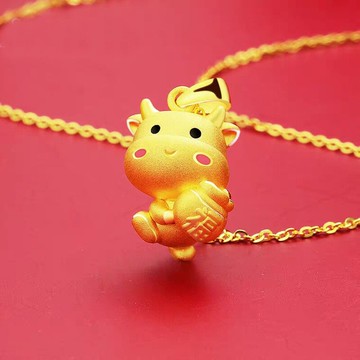 新款 越南沙金福袋牛彩繪生肖吊墜泰國金婚飾真金色磨砂項鏈媽媽