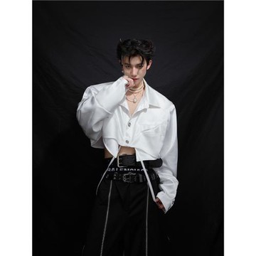 ArguECulturE小眾解構設計感短款飄帶襯衫墊肩寬松絲滑貴氣上衣潮