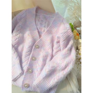 小香風紫色針織開衫外套設計感小眾慵懶溫柔系穿搭軟糯毛衣女秋季