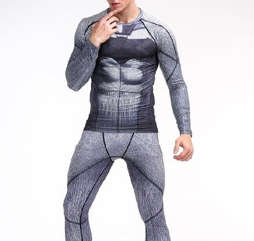 FINDSENSE MD 日系 時尚 男 蝙蝠標誌器械 高彈力 速幹 緊身 運動服 籃球服 健身服 套裝 T恤+褲子