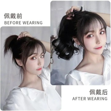 🔥臺灣24H🔥馬尾逼真綁帶式假髮 女生梨花長捲髮大波浪假髮 接髮片式低馬尾辮 QM2O