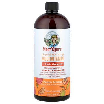 MaryRuth's, 晨間液體多維生素 + 頭髮生長配方，桃子芒果味，30 液量盎司（887 毫升）