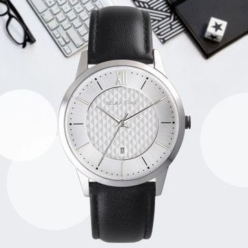 Relax Time 立體格紋 學院風 時尚男錶 黑白配 石英錶 42mm 送禮 禮物 推薦 RT-118-1M