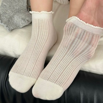 白色網眼襪子女夏季薄款花邊中筒襪無骨月子襪miu系低幫淺口短襪