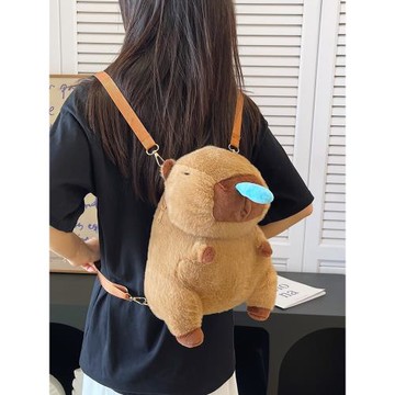 可拉伸鼻涕豚可愛水豚毛絨玩偶包包卡皮巴拉女孩雙肩背包斜挎包