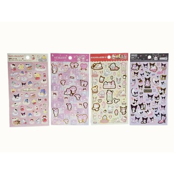 日本 三麗鷗箔壓貼紙nrio) 金邊貼紙Hello Kitty 與夥伴們、My Melody 美樂蒂 醜魚 酷洛米 河馬