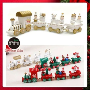 摩達客-耶誕木質小火車 (白色款) --聖誕禮物擺飾兒童玩具