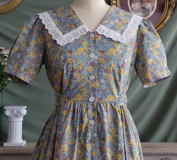 【手工製作】復古 古著純棉花團VINTAGE茶歇洋裝/連衣裙