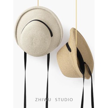 赫本風法式草帽女夏季防曬遮陽帽設計感可折疊海邊度假綁帶太陽帽