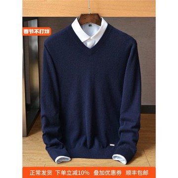 24秋冬新款男士100%純山羊絨衫簡約V領薄款商務休閑套衫針織毛衣