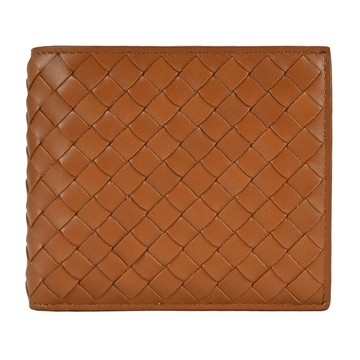 BOTTEGA VENETA 經典編織小羊皮對開8卡短夾(棕)