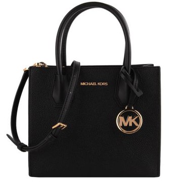 MICHAEL KORS 金字荔枝紋皮革手提/斜背兩用包(黑)小款