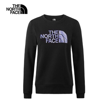 The North Face北面女款黑色舒適透氣大尺寸LOGO印花休閒長袖大學T｜88FUJK3
