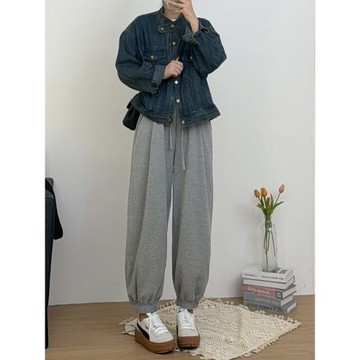 九分休閑衛褲女大碼秋冬加絨胖妹妹mm高腰寬松顯瘦運動束腳哈倫褲