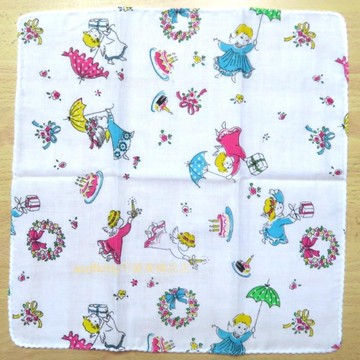 asdfkitty*日本製-純棉麻紗手帕-30*30公分-小女孩款