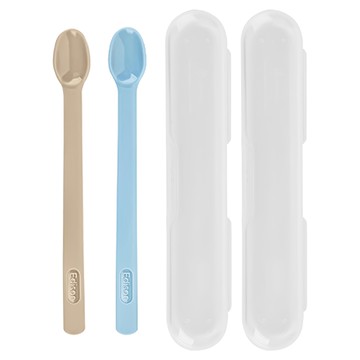 Edison 矽膠副食品湯匙組 第一階段 4-7個月  米色+藍色  1組