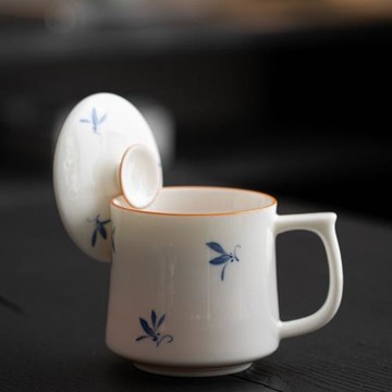 沭涵陶瓷茶杯個人專用辦公室馬克杯帶蓋德化白瓷水杯家用杯子