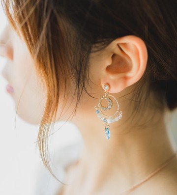 月光夢語 藍水晶垂墜耳環耳夾 夢幻日系