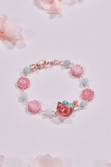 蹲坐小貓咪 琉璃花珠 天然石 手鍊 手環