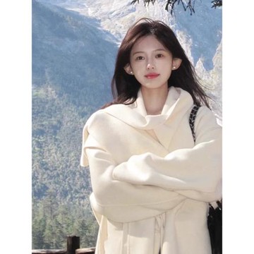 白色毛呢大衣風衣外套女秋冬季高級感加厚長款高個子女款2024新款