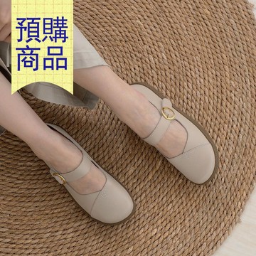 預計9/16前出貨【大尺碼女鞋】寬腳友善日系大頭瑪莉珍(寬楦厚底/27號女鞋)-米杏