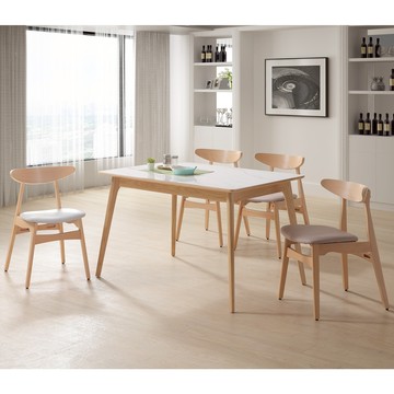 直人木業-LILY北美橡木圓腳機能陶板桌120X80公分 / RUNA山毛櫸餐椅(一桌四椅)