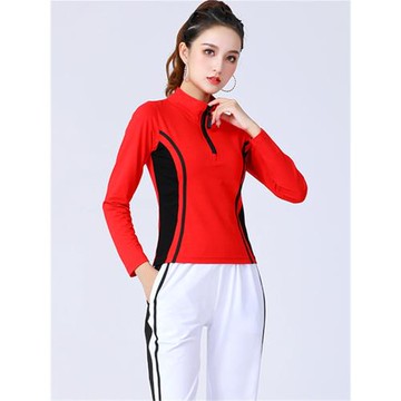 半拉鏈高領瑜伽服女舞團薄絨鎖溫廣場舞團體操修身速干健身衣秋冬