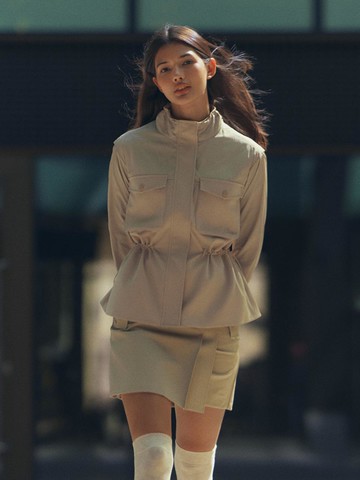 Trench-style Unbalanced Culottes Skirt [Beige]