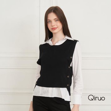 【Qiruo 奇若】秋冬專櫃黑色針織背心2409D 個性設計