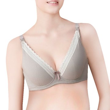 啡藏珍品-咖啡紗深V哺乳內衣-條紋灰